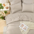 ANGENIA Comforter Sets - 7 Pieces Cream Bed in a Bag, Solid Warm Elegant Cozy Fluffy Bed Set with Comforter, Sheets, Pillowcases & Shams