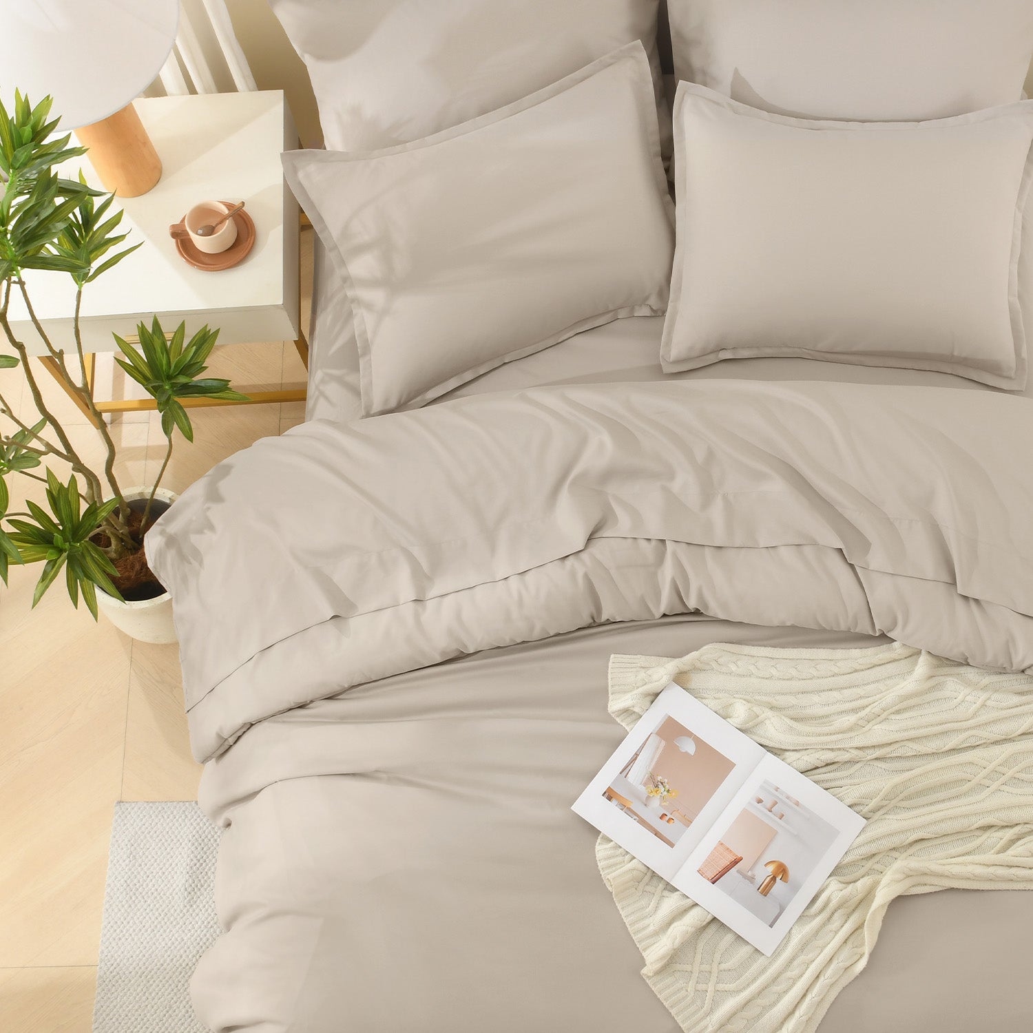 ANGENIA Comforter Sets - 7 Pieces Cream Bed in a Bag, Solid Warm Elegant Cozy Fluffy Bed Set with Comforter, Sheets, Pillowcases & Shams
