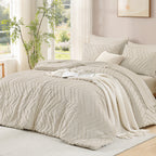 ANGENIA Comforter Sets - 7 Pieces Bed in a Bag Bohemian Cream Soft Fluffy Chevron Elegant Tufted All Season Bed Sets with Comforter, Sheets, Pillowcases & Shams