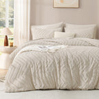 ANGENIA Comforter Sets - 7 Pieces Bed in a Bag Bohemian Cream Soft Fluffy Chevron Elegant Tufted All Season Bed Sets with Comforter, Sheets, Pillowcases & Shams