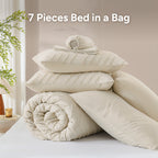 ANGENIA Comforter Sets - 7 Pieces Bed in a Bag Bohemian Cream Soft Fluffy Chevron Elegant Tufted All Season Bed Sets with Comforter, Sheets, Pillowcases & Shams