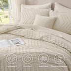 ANGENIA Comforter Sets - 7 Pieces Bed in a Bag Bohemian Cream Soft Fluffy Chevron Elegant Tufted All Season Bed Sets with Comforter, Sheets, Pillowcases & Shams