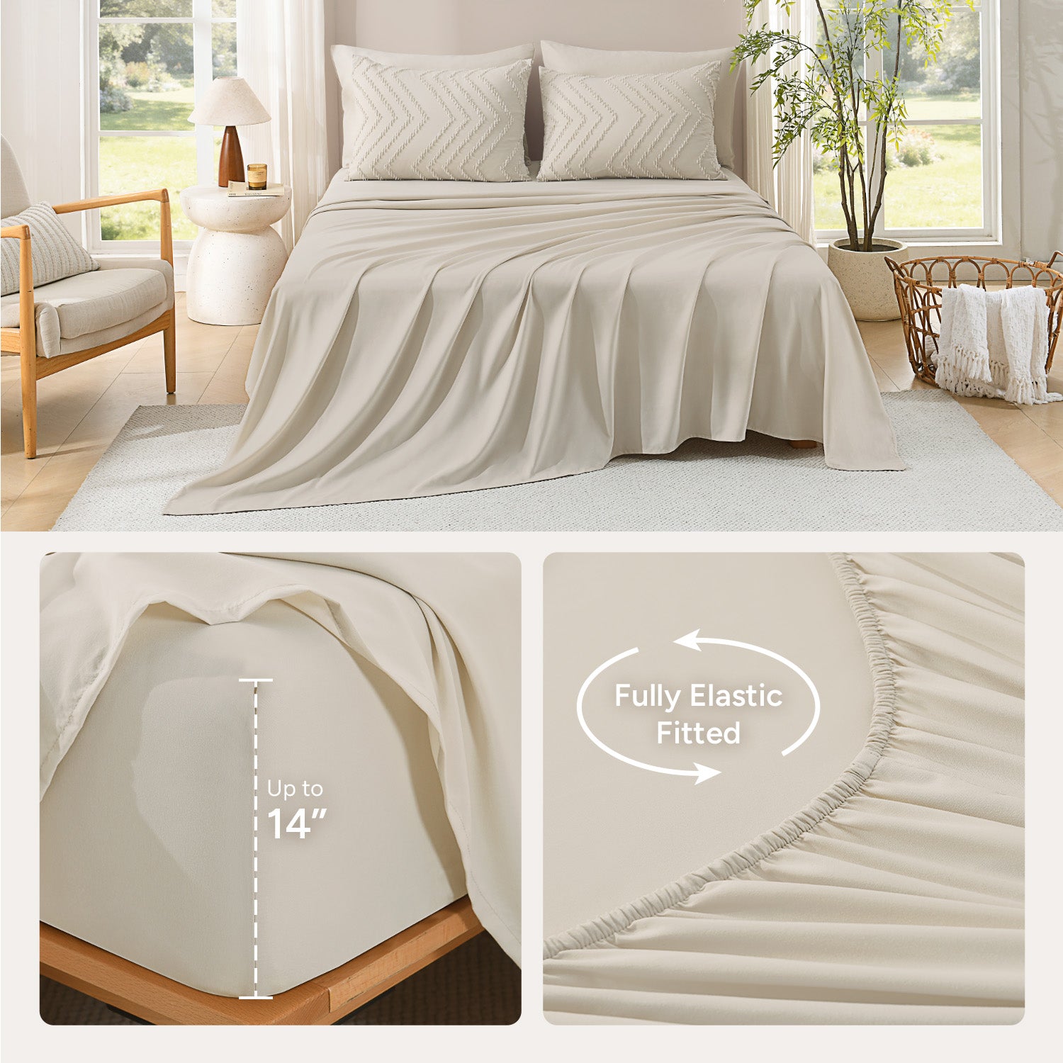 ANGENIA Comforter Sets - 7 Pieces Bed in a Bag Bohemian Cream Soft Fluffy Chevron Elegant Tufted All Season Bed Sets with Comforter, Sheets, Pillowcases & Shams