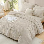 ANGENIA Comforter Sets - 7 Pieces Bed in a Bag Bohemian Cream Soft Fluffy Chevron Elegant Tufted All Season Bed Sets with Comforter, Sheets, Pillowcases & Shams