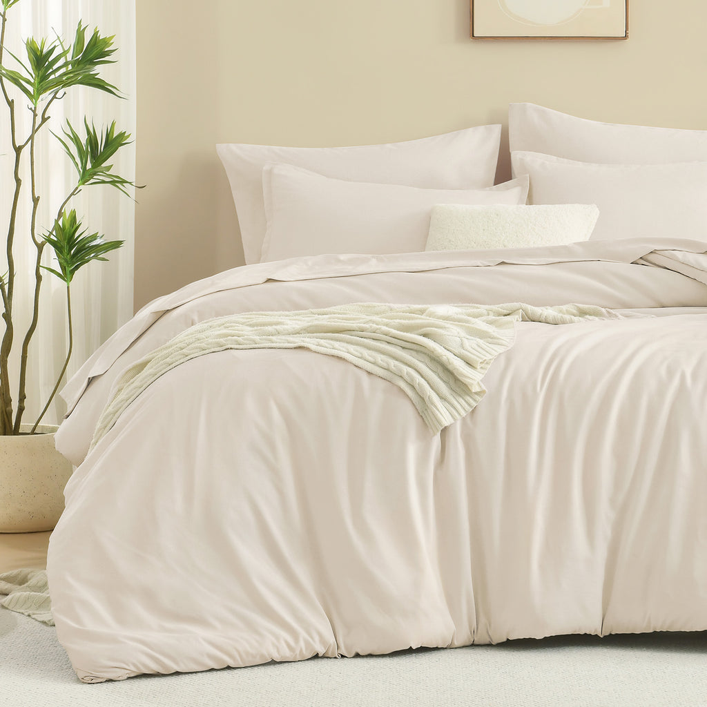 ANGENIA Comforter Sets - 7 Pieces Cream Bed in a Bag, Solid Warm Elegant Cozy Fluffy Bed Set with Comforter, Sheets, Pillowcases & Shams