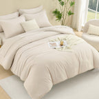 ANGENIA Comforter Sets - 7 Pieces Cream Bed in a Bag, Solid Warm Elegant Cozy Fluffy Bed Set with Comforter, Sheets, Pillowcases & Shams