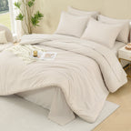 ANGENIA Comforter Sets - 7 Pieces Cream Bed in a Bag, Solid Warm Elegant Cozy Fluffy Bed Set with Comforter, Sheets, Pillowcases & Shams
