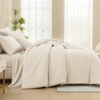 ANGENIA Comforter Sets - 7 Pieces Cream Bed in a Bag, Solid Warm Elegant Cozy Fluffy Bed Set with Comforter, Sheets, Pillowcases & Shams