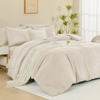 ANGENIA Comforter Sets - 7 Pieces Cream Bed in a Bag, Solid Warm Elegant Cozy Fluffy Bed Set with Comforter, Sheets, Pillowcases & Shams