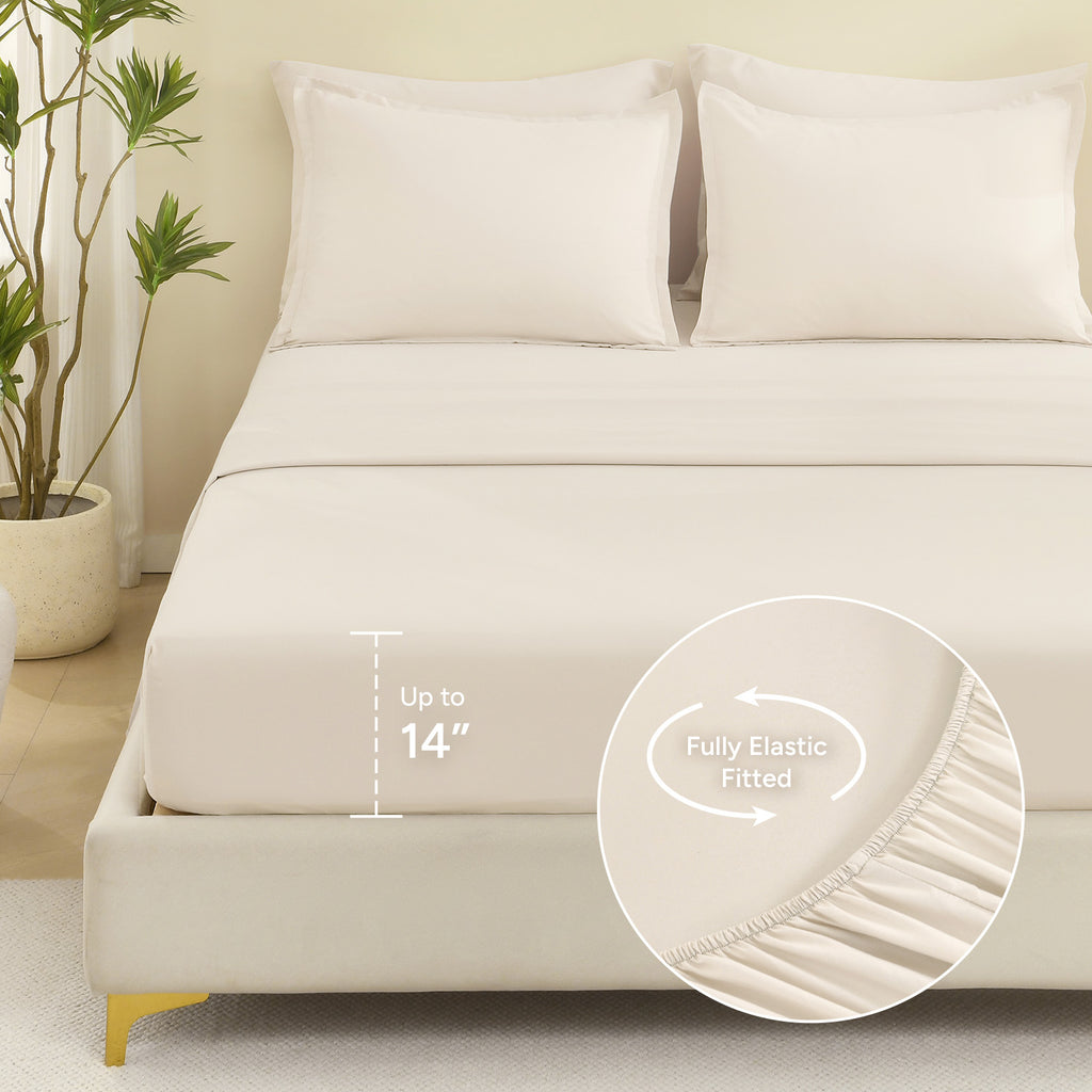 ANGENIA Comforter Sets - 7 Pieces Cream Bed in a Bag, Solid Warm Elegant Cozy Fluffy Bed Set with Comforter, Sheets, Pillowcases & Shams
