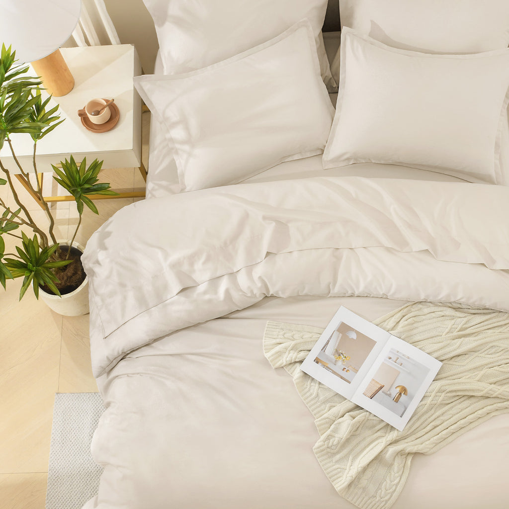 ANGENIA Comforter Sets - 7 Pieces Cream Bed in a Bag, Solid Warm Elegant Cozy Fluffy Bed Set with Comforter, Sheets, Pillowcases & Shams