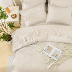 ANGENIA Comforter Sets - 7 Pieces Cream Bed in a Bag, Solid Warm Elegant Cozy Fluffy Bed Set with Comforter, Sheets, Pillowcases & Shams