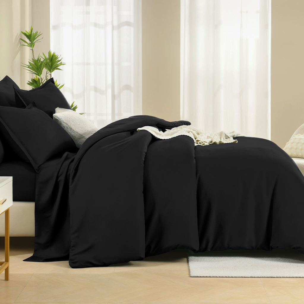 ANGENIA Comforter Sets - 7 Pieces Cream Bed in a Bag, Solid Warm Elegant Cozy Fluffy Bed Set with Comforter, Sheets, Pillowcases & Shams