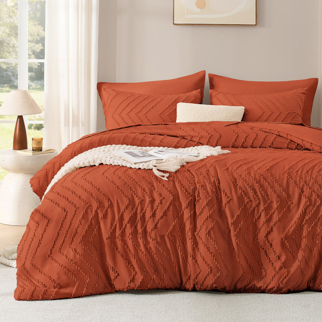 ANGENIA Comforter Sets - 7 Pieces Bed in a Bag Bohemian Cream Soft Fluffy Chevron Elegant Tufted All Season Bed Sets with Comforter, Sheets, Pillowcases & Shams