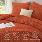 ANGENIA Comforter Sets - 7 Pieces Bed in a Bag Bohemian Cream Soft Fluffy Chevron Elegant Tufted All Season Bed Sets with Comforter, Sheets, Pillowcases & Shams