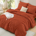 ANGENIA Comforter Sets - 7 Pieces Bed in a Bag Bohemian Cream Soft Fluffy Chevron Elegant Tufted All Season Bed Sets with Comforter, Sheets, Pillowcases & Shams