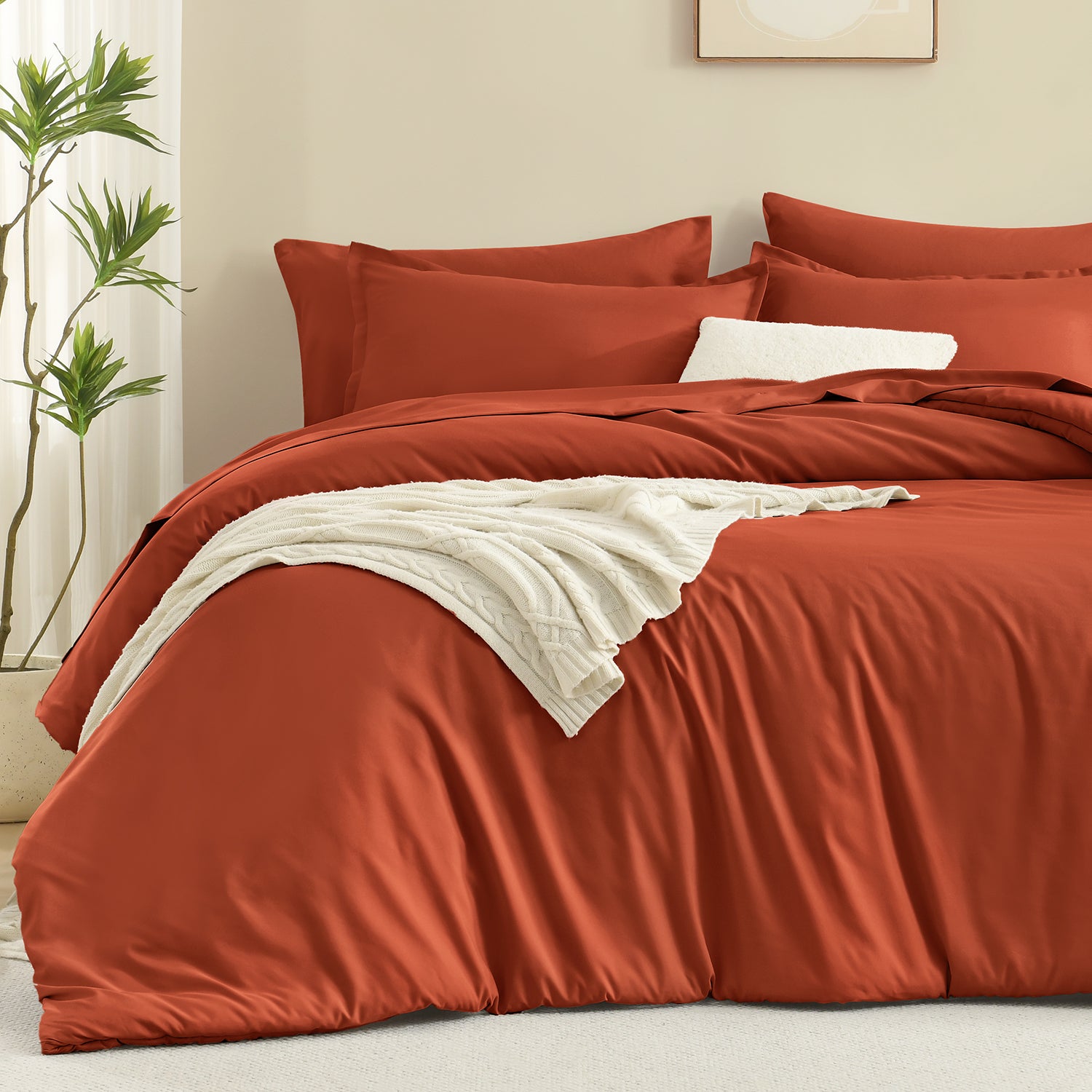 ANGENIA Comforter Sets - 7 Pieces Cream Bed in a Bag, Solid Warm Elegant Cozy Fluffy Bed Set with Comforter, Sheets, Pillowcases & Shams