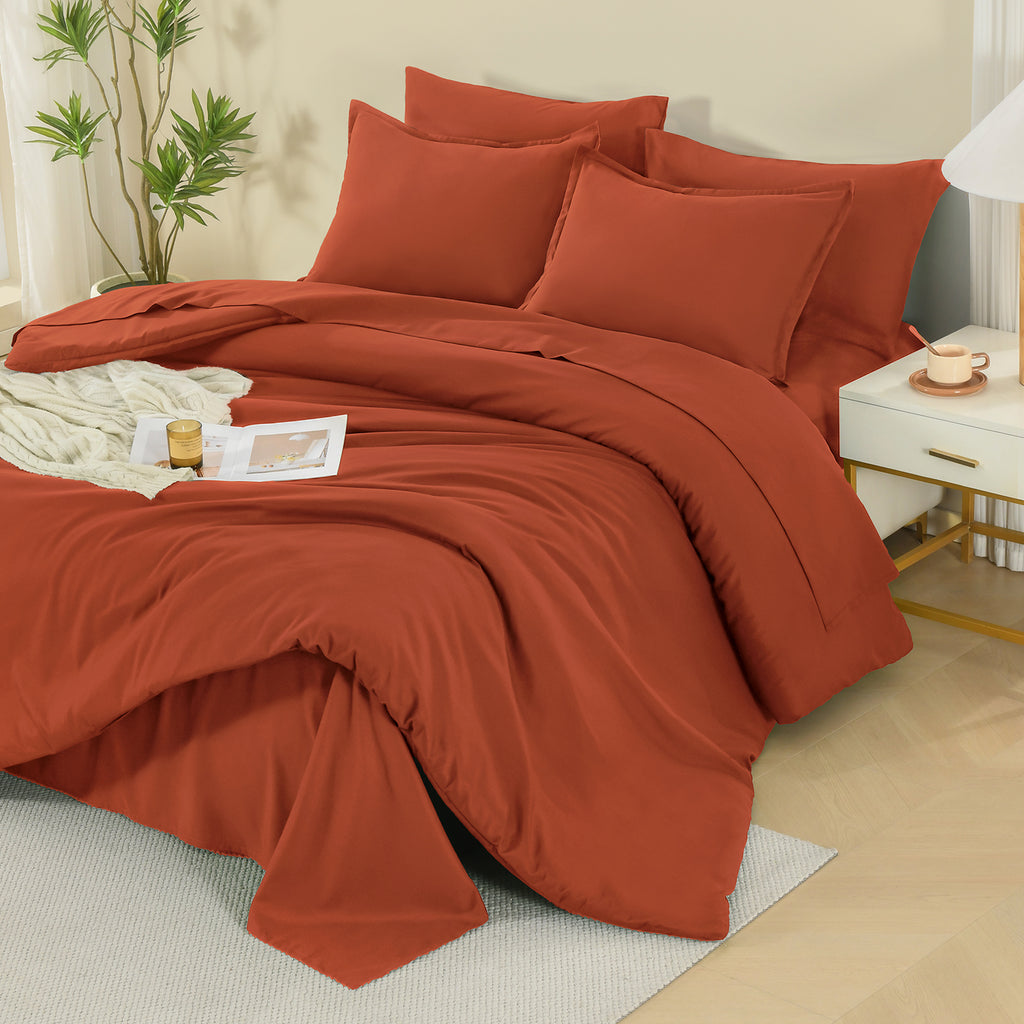 ANGENIA Comforter Sets - 7 Pieces Cream Bed in a Bag, Solid Warm Elegant Cozy Fluffy Bed Set with Comforter, Sheets, Pillowcases & Shams