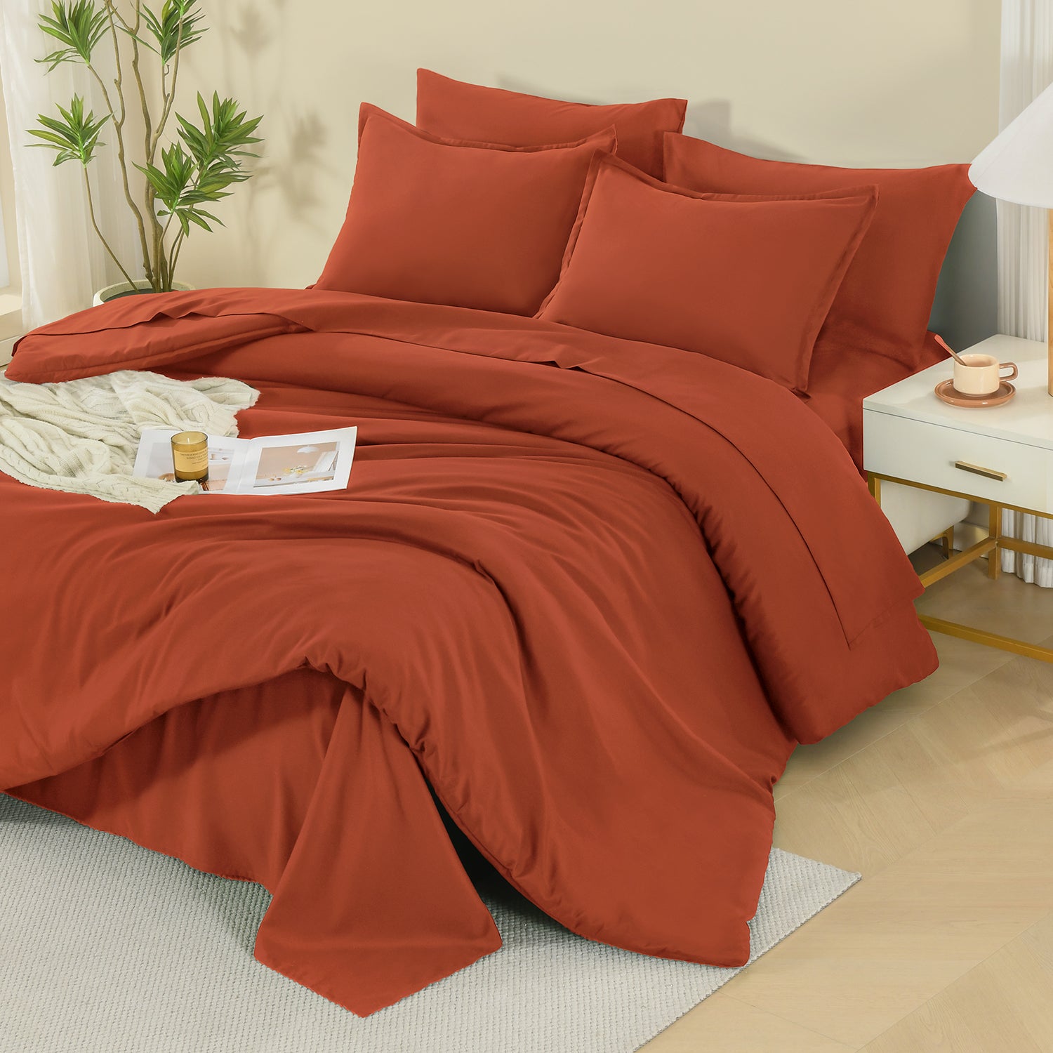 ANGENIA Comforter Sets - 7 Pieces Cream Bed in a Bag, Solid Warm Elegant Cozy Fluffy Bed Set with Comforter, Sheets, Pillowcases & Shams
