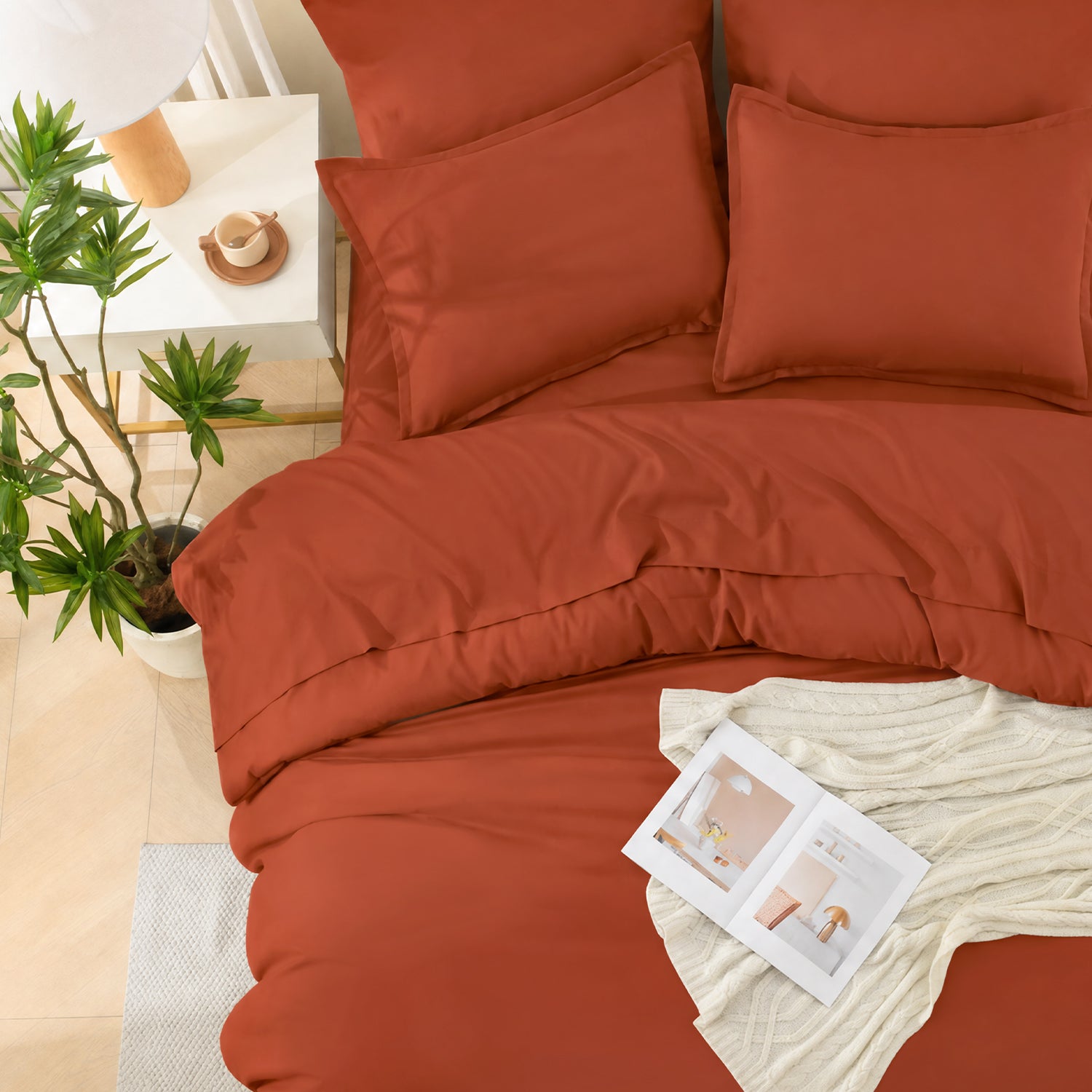 ANGENIA Comforter Sets - 7 Pieces Cream Bed in a Bag, Solid Warm Elegant Cozy Fluffy Bed Set with Comforter, Sheets, Pillowcases & Shams