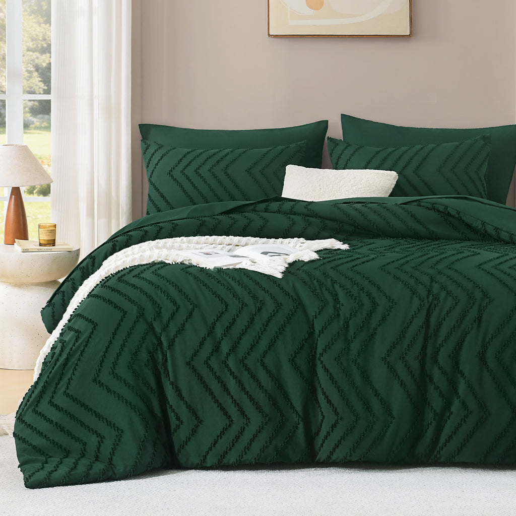 ANGENIA Comforter Sets - 7 Pieces Bed in a Bag Bohemian Cream Soft Fluffy Chevron Elegant Tufted All Season Bed Sets with Comforter, Sheets, Pillowcases & Shams