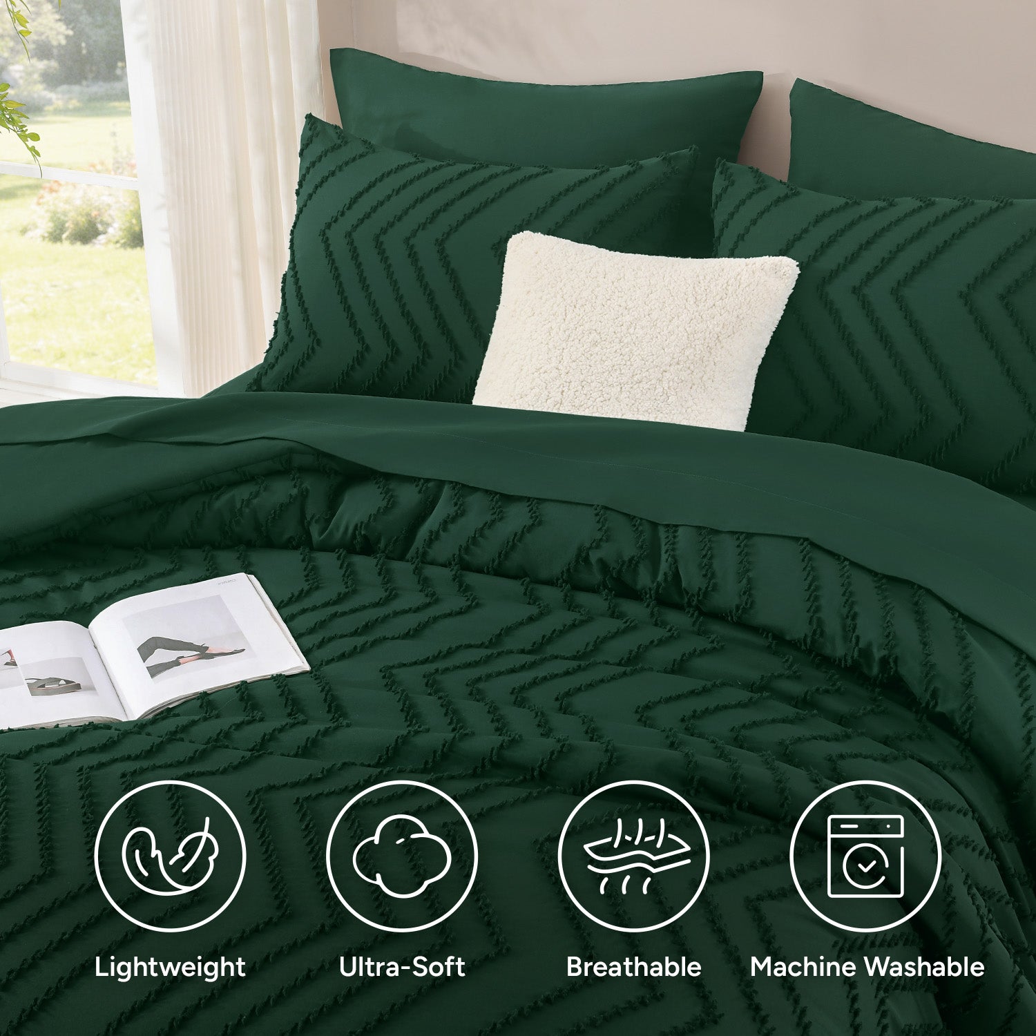 ANGENIA Comforter Sets - 7 Pieces Bed in a Bag Bohemian Cream Soft Fluffy Chevron Elegant Tufted All Season Bed Sets with Comforter, Sheets, Pillowcases & Shams