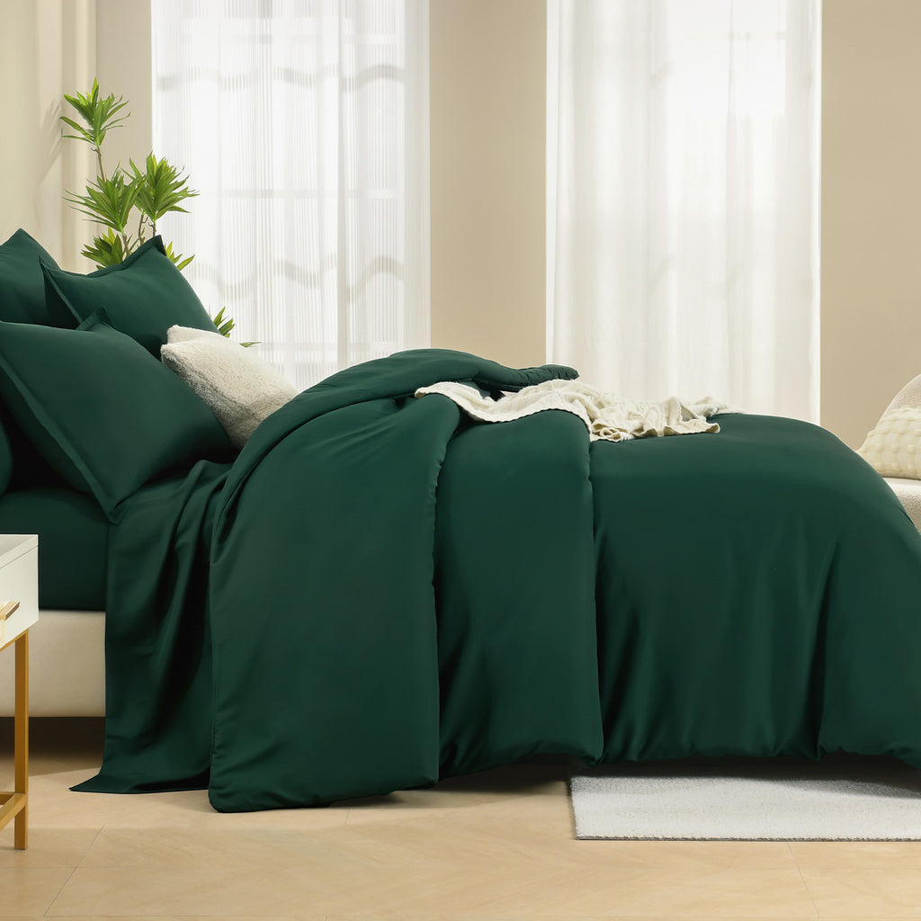 ANGENIA Comforter Sets - 7 Pieces Cream Bed in a Bag, Solid Warm Elegant Cozy Fluffy Bed Set with Comforter, Sheets, Pillowcases & Shams