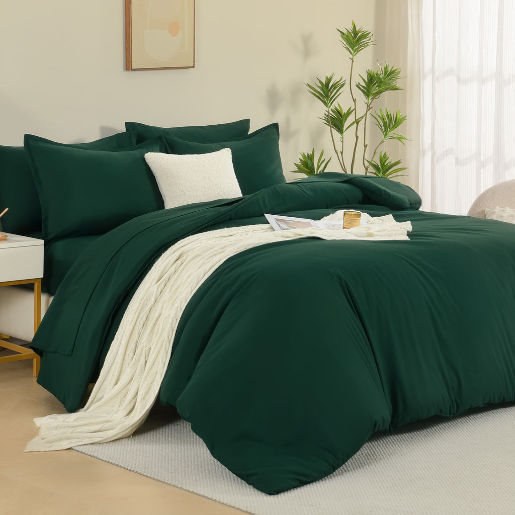 ANGENIA Comforter Sets - 7 Pieces Cream Bed in a Bag, Solid Warm Elegant Cozy Fluffy Bed Set with Comforter, Sheets, Pillowcases & Shams