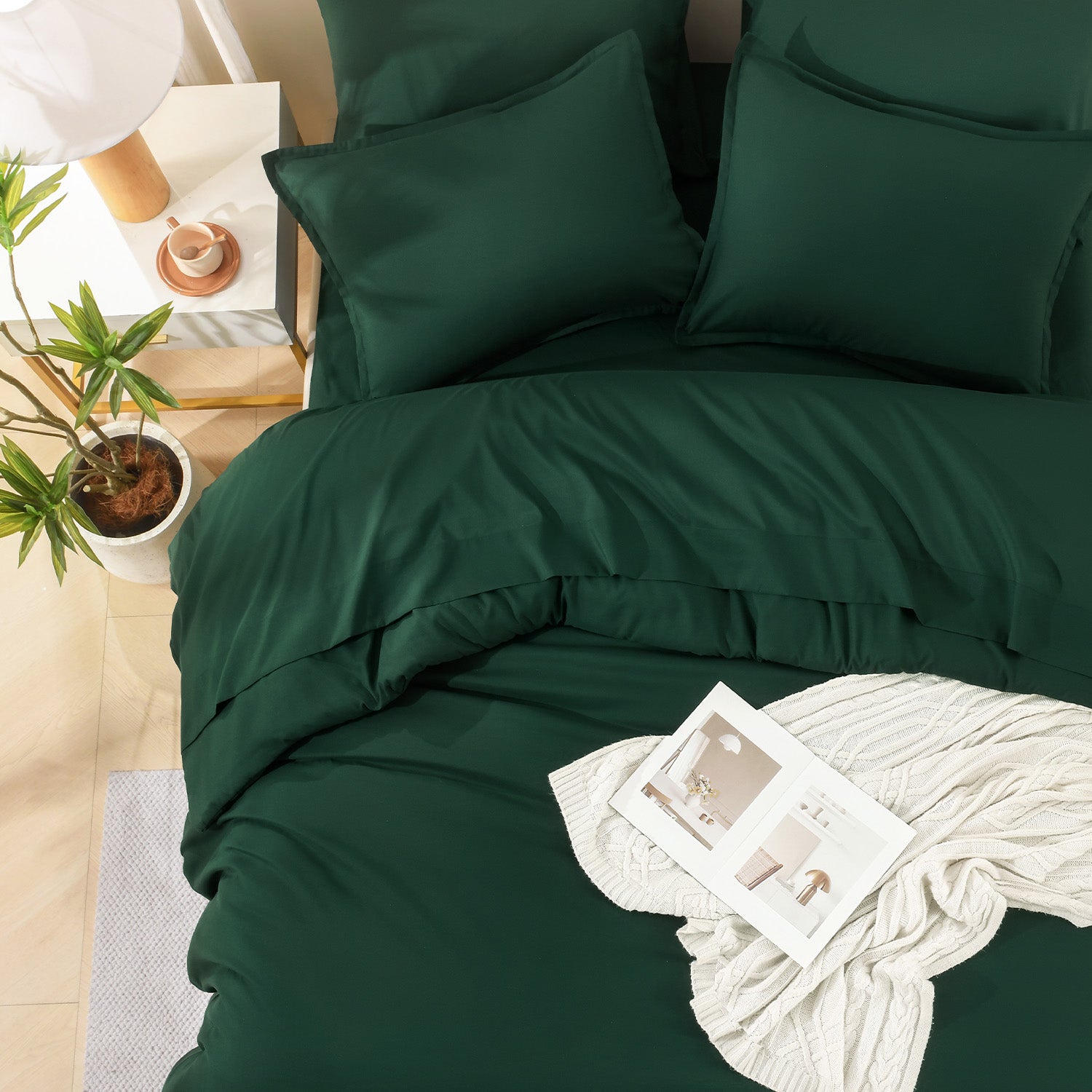 ANGENIA Comforter Sets - 7 Pieces Cream Bed in a Bag, Solid Warm Elegant Cozy Fluffy Bed Set with Comforter, Sheets, Pillowcases & Shams