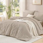 ANGENIA Comforter Sets - 7 Pieces Bed in a Bag Bohemian Cream Soft Fluffy Chevron Elegant Tufted All Season Bed Sets with Comforter, Sheets, Pillowcases & Shams