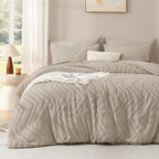 ANGENIA Comforter Sets - 7 Pieces Bed in a Bag Bohemian Cream Soft Fluffy Chevron Elegant Tufted All Season Bed Sets with Comforter, Sheets, Pillowcases & Shams