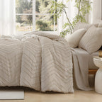 ANGENIA Comforter Sets - 7 Pieces Bed in a Bag Bohemian Cream Soft Fluffy Chevron Elegant Tufted All Season Bed Sets with Comforter, Sheets, Pillowcases & Shams