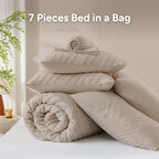 ANGENIA Comforter Sets - 7 Pieces Bed in a Bag Bohemian Cream Soft Fluffy Chevron Elegant Tufted All Season Bed Sets with Comforter, Sheets, Pillowcases & Shams