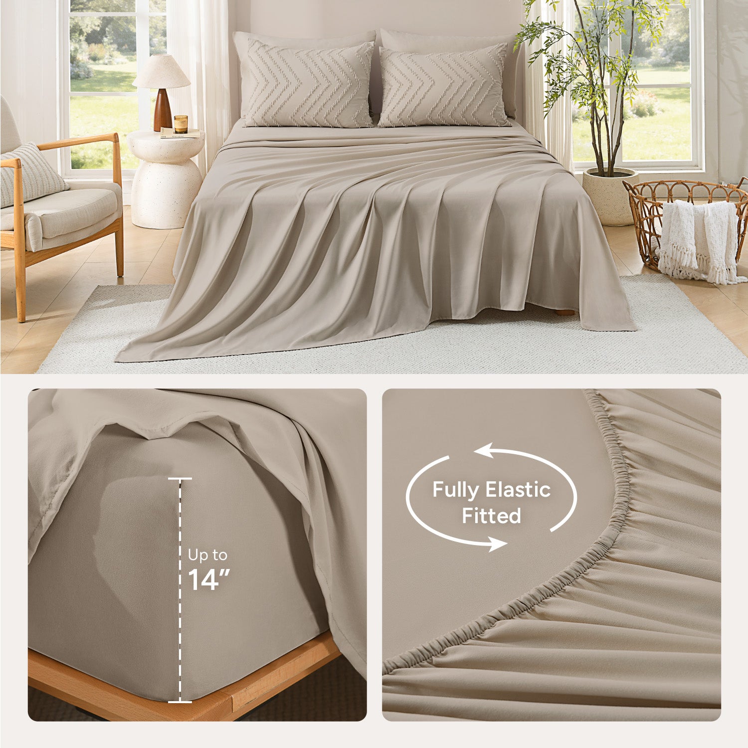 ANGENIA Comforter Sets - 7 Pieces Bed in a Bag Bohemian Cream Soft Fluffy Chevron Elegant Tufted All Season Bed Sets with Comforter, Sheets, Pillowcases & Shams