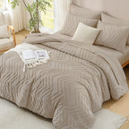 ANGENIA Comforter Sets - 7 Pieces Bed in a Bag Bohemian Cream Soft Fluffy Chevron Elegant Tufted All Season Bed Sets with Comforter, Sheets, Pillowcases & Shams